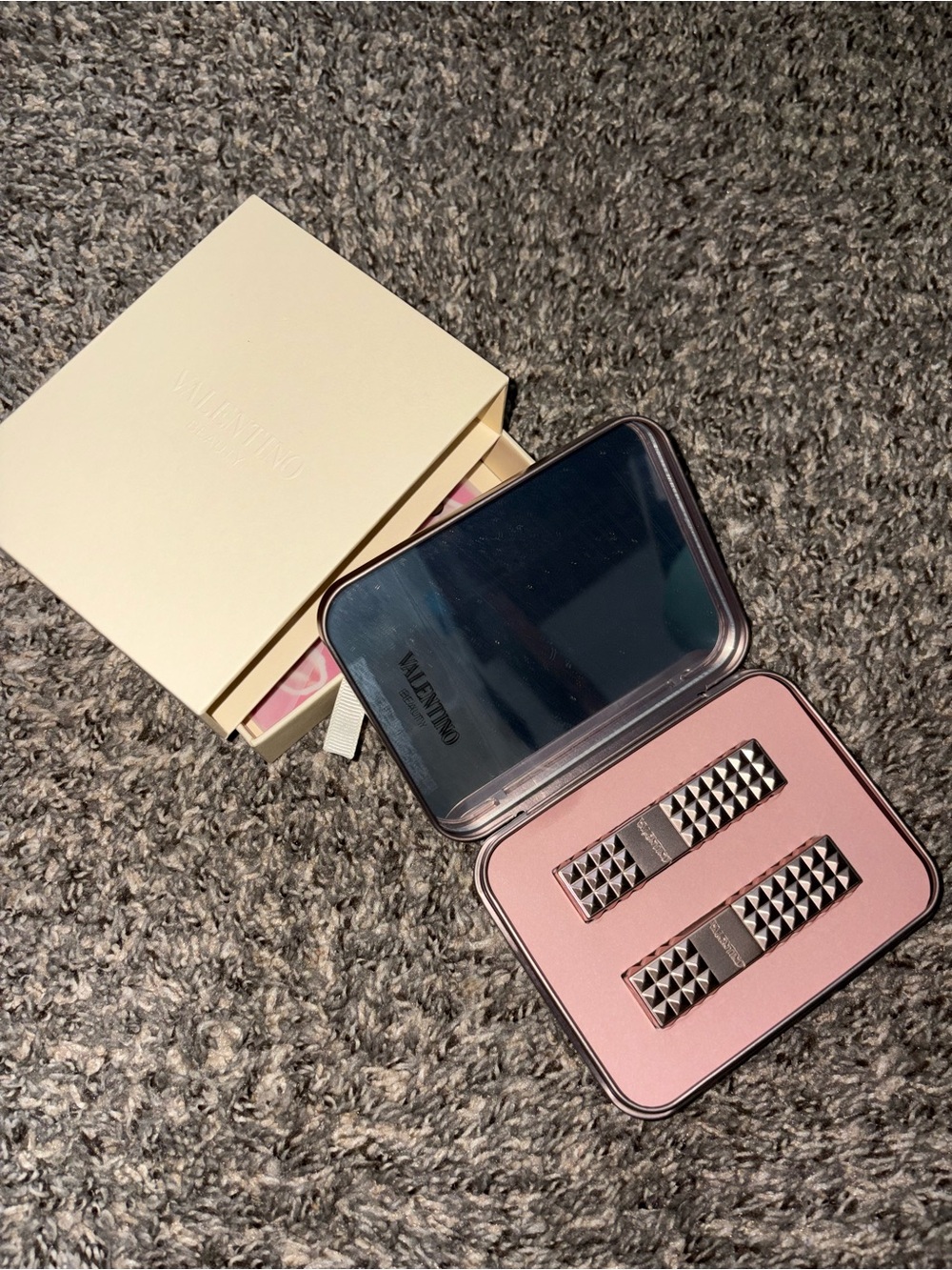 Valentino Lip Stick and Pink Studded Metal Lipstick Case Set